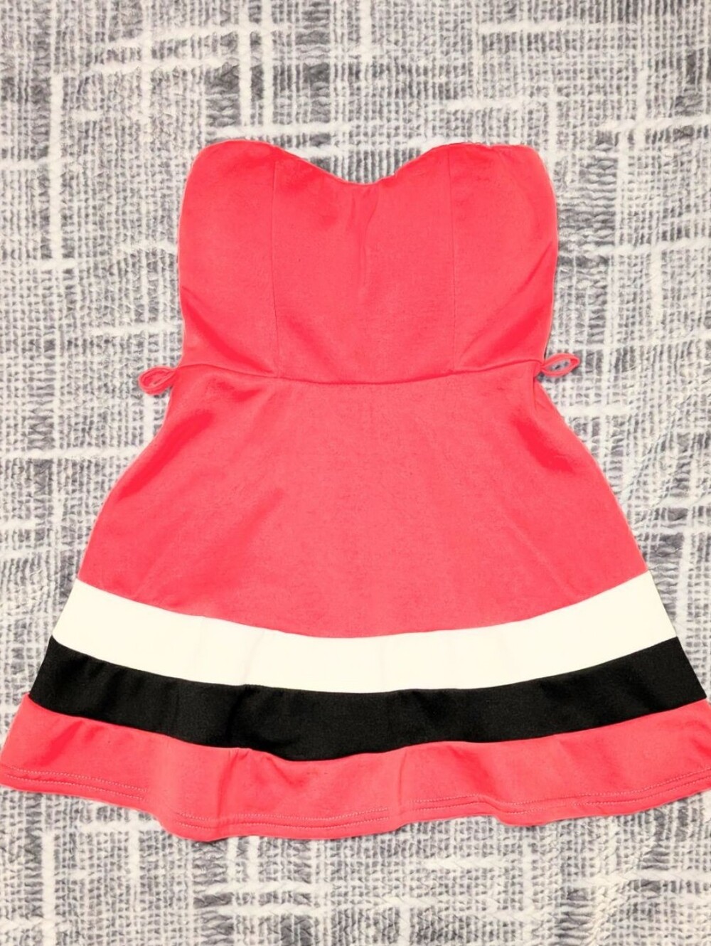 Pink Strapless Fit & Flare Mini Cocktail Dress w/ Black & White Stripe Accents